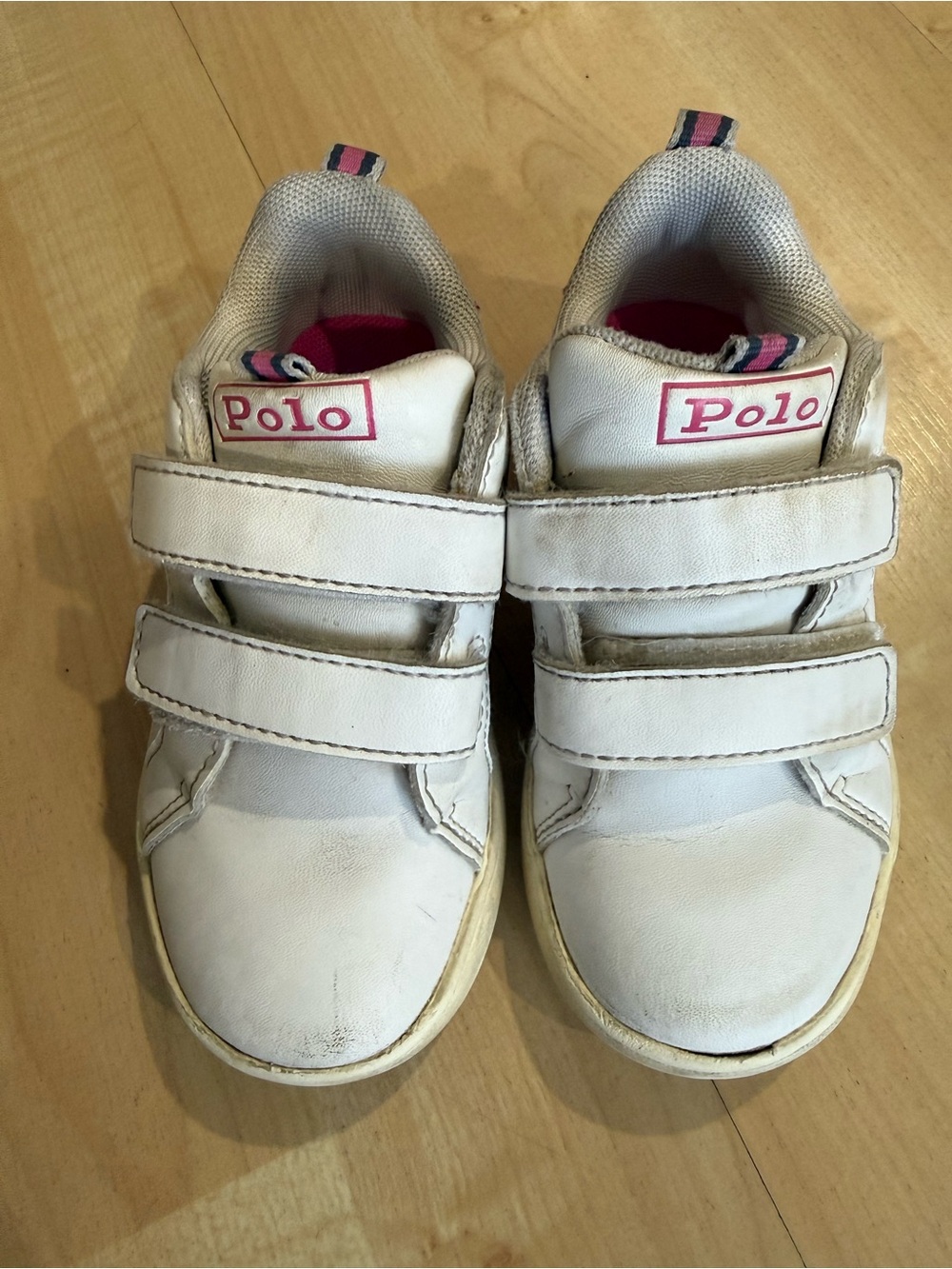 Polo by Ralph Lauren White Kids Sneakers with Pink Accents